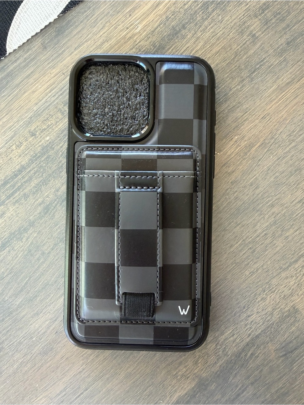 Stylish Black Checkered Phone Case with Cardholder